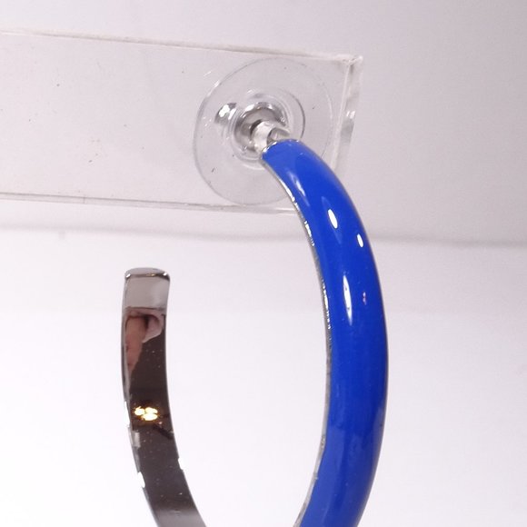 Banana republic  NAVY BLUE Enamel SILVER Hoop Earrings NWT 38 - Picture 7 of 9